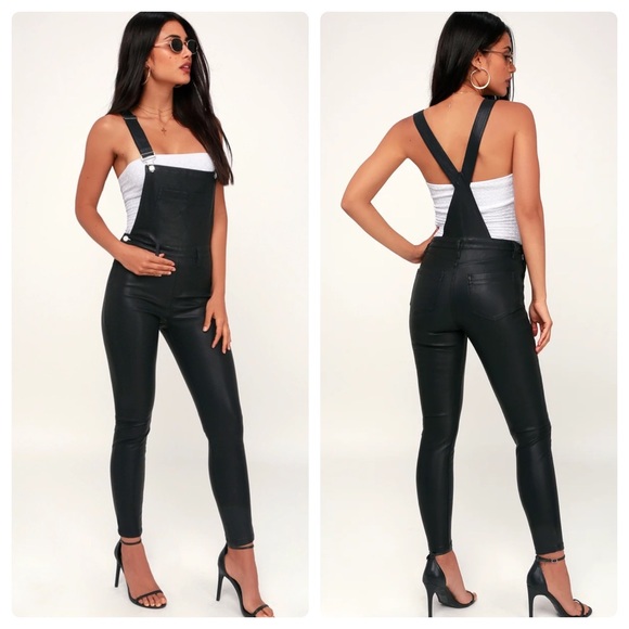 Blank NYC All Good Black Vegan Leather Overalls